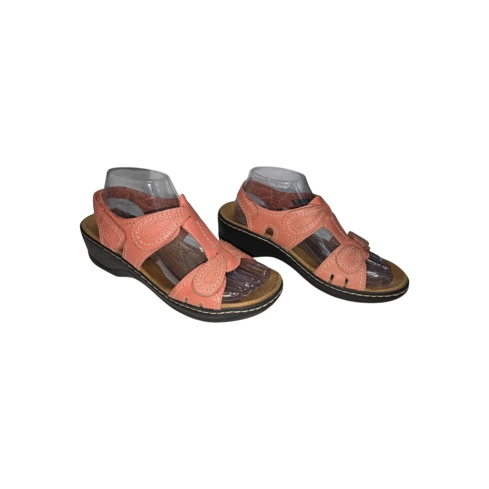 Clarks Bendables Lexi Coral Pink Leather Wedge Sandals 8.5M‎